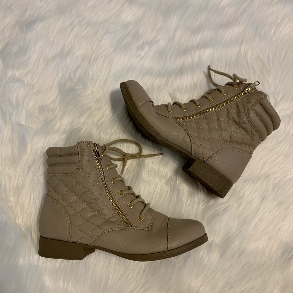 Nude & Gold Quilted Boots